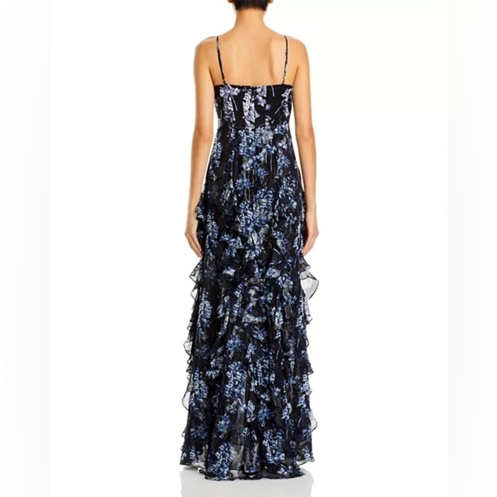 CINQ A SEPT Coastal Floral Glenda Cascading Ruffle Lurex Metallic Dress 12 NWT - Picture 10 of 16
